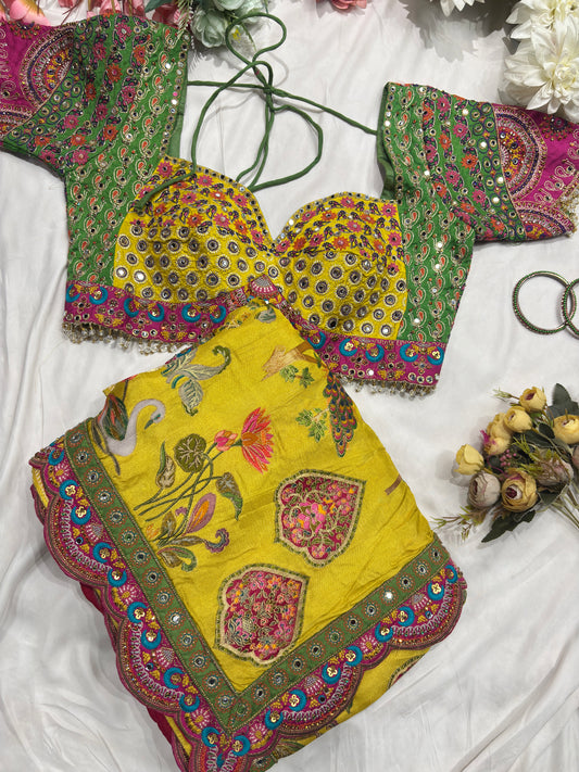Silk Yellow Colour Saree With Designer Blouse