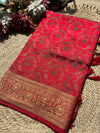 Crimson Red Banarasi Patola Silk Saree with Antique Gold Zari Weaving