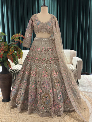 Regal Golden Embroidered Lehenga with Floral & Peacock Zari Work