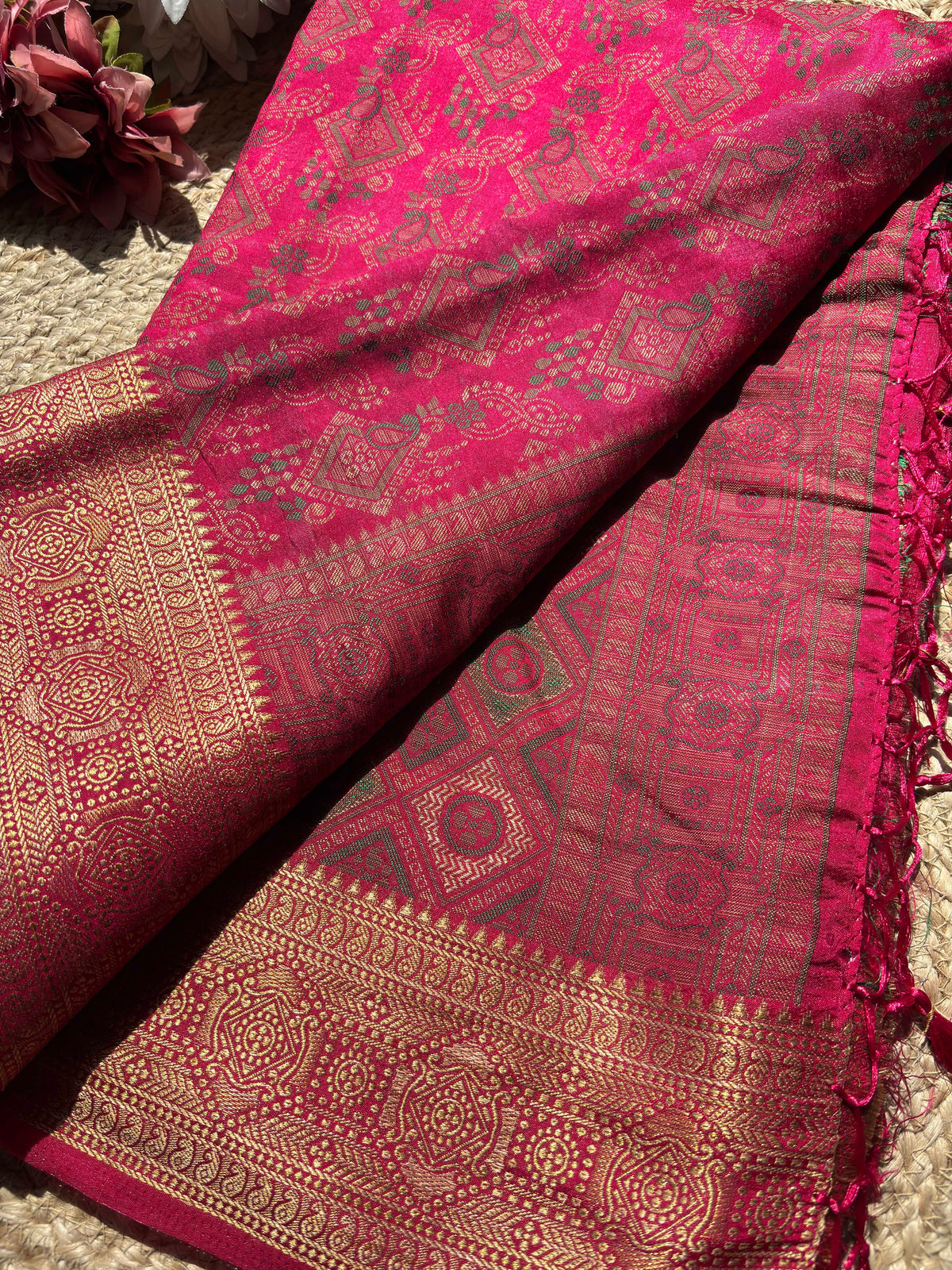 Rani Pink Banarasi Patola Silk Saree with Antique Gold Zari Weaving