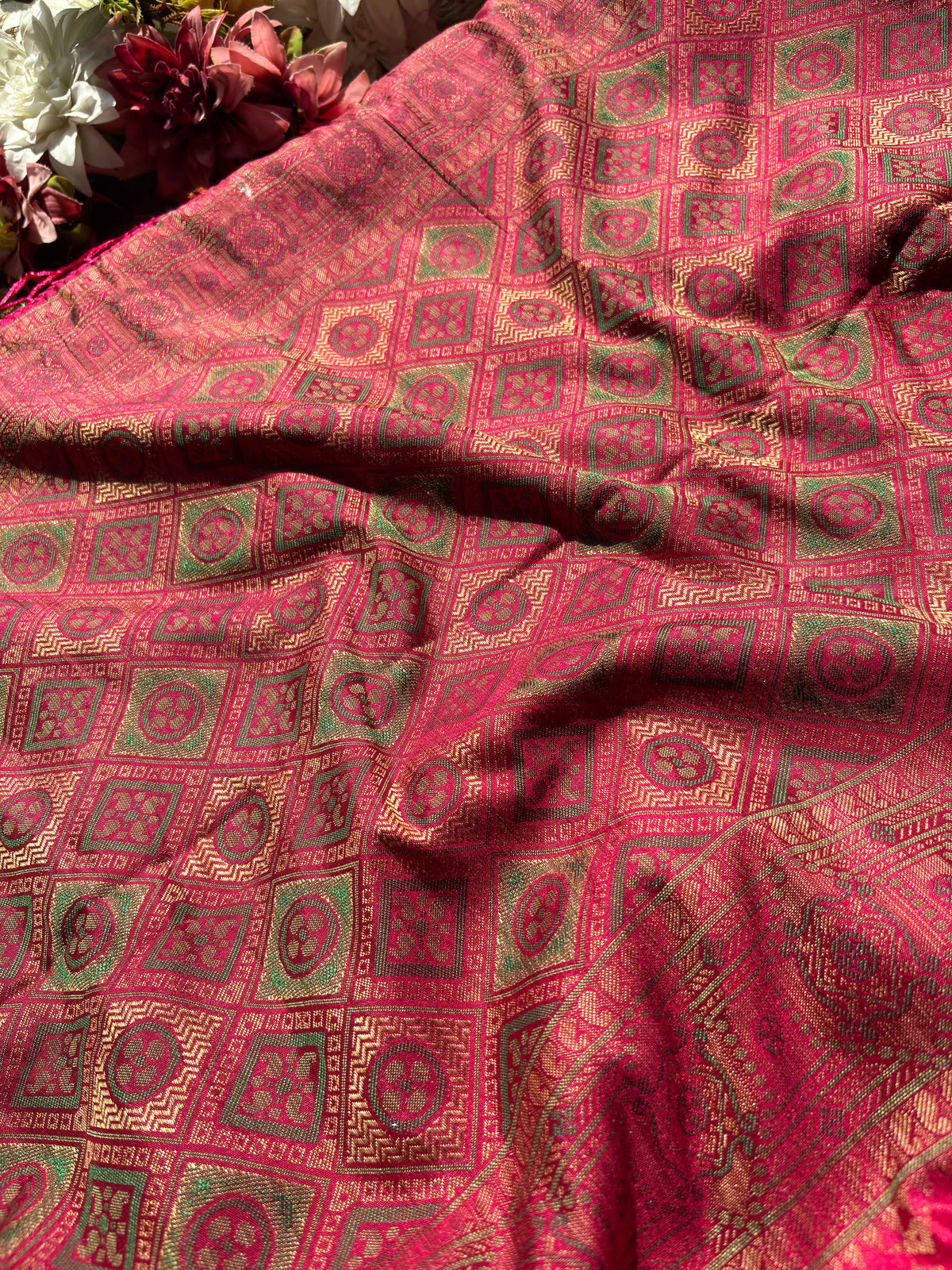 Rani Pink Banarasi Patola Silk Saree with Antique Gold Zari Weaving