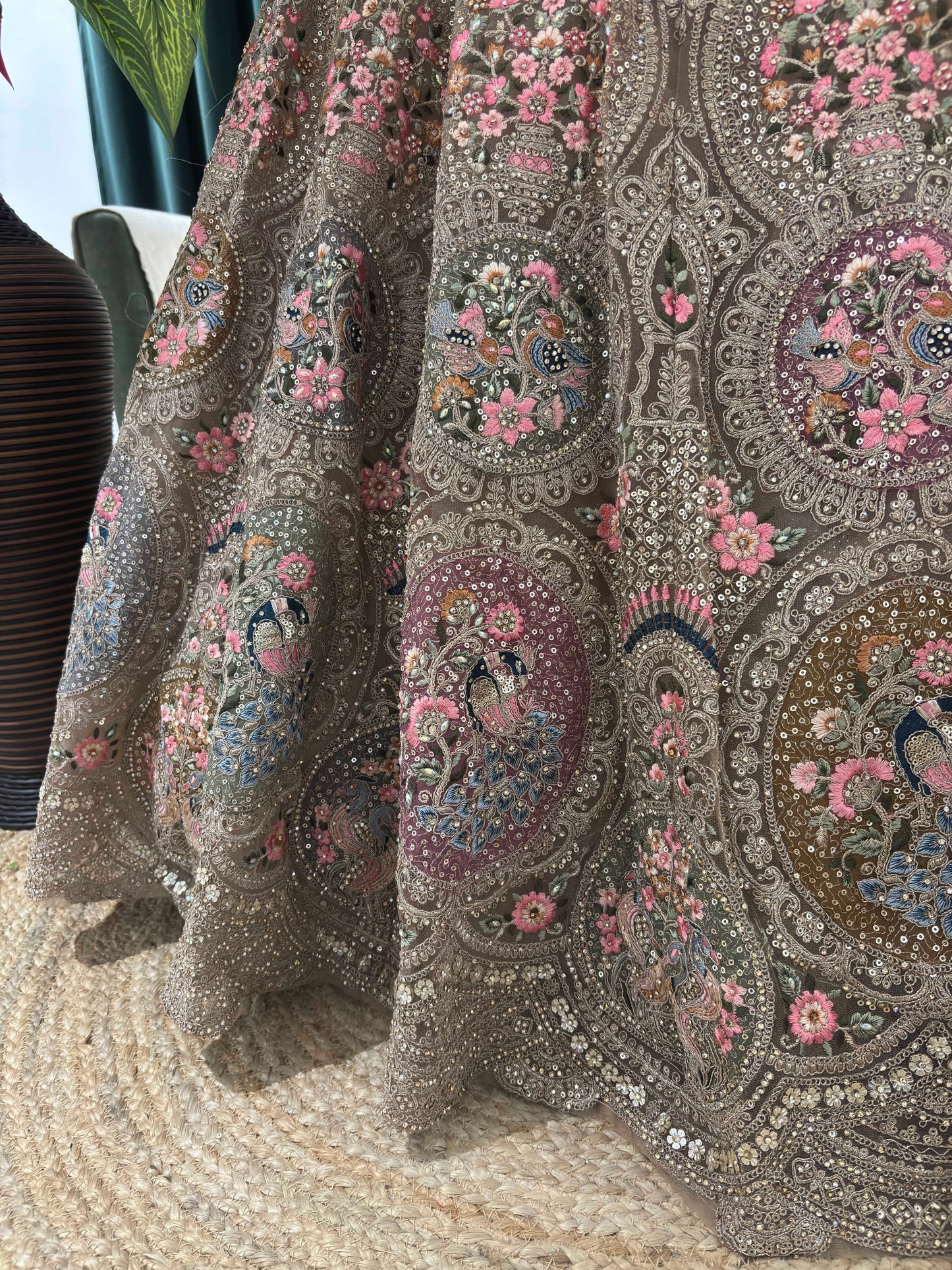 Regal Golden Embroidered Lehenga with Floral & Peacock Zari Work