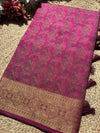 Fuchsia Pink Patola Banarasi Silk Saree with Antique Gold Zari Weaving
