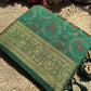 Emerald Green Banarasi Patola Silk Saree with Antique Gold Zari Floral Weaving