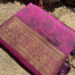 Magenta Pink Banarasi Patola Silk Saree with Antique Gold Zari Floral Weaving