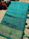 Turquoise Blue Banarasi Patola Silk Saree with Antique Gold Zari Weaving