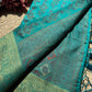 Turquoise Blue Banarasi Patola Silk Saree with Antique Gold Zari Weaving