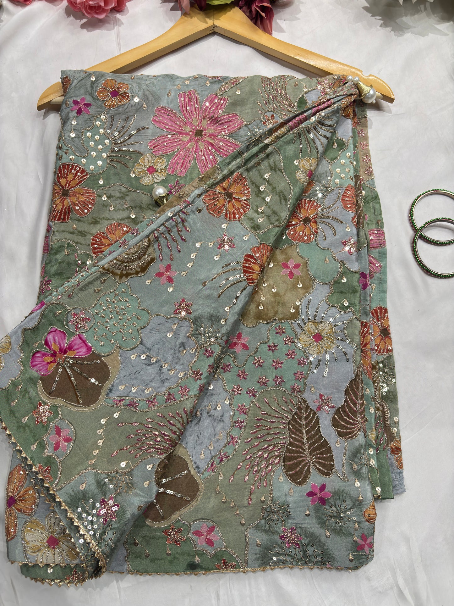Crepe Saree Ornate Blouse with Mirror and Sequin Embroidery