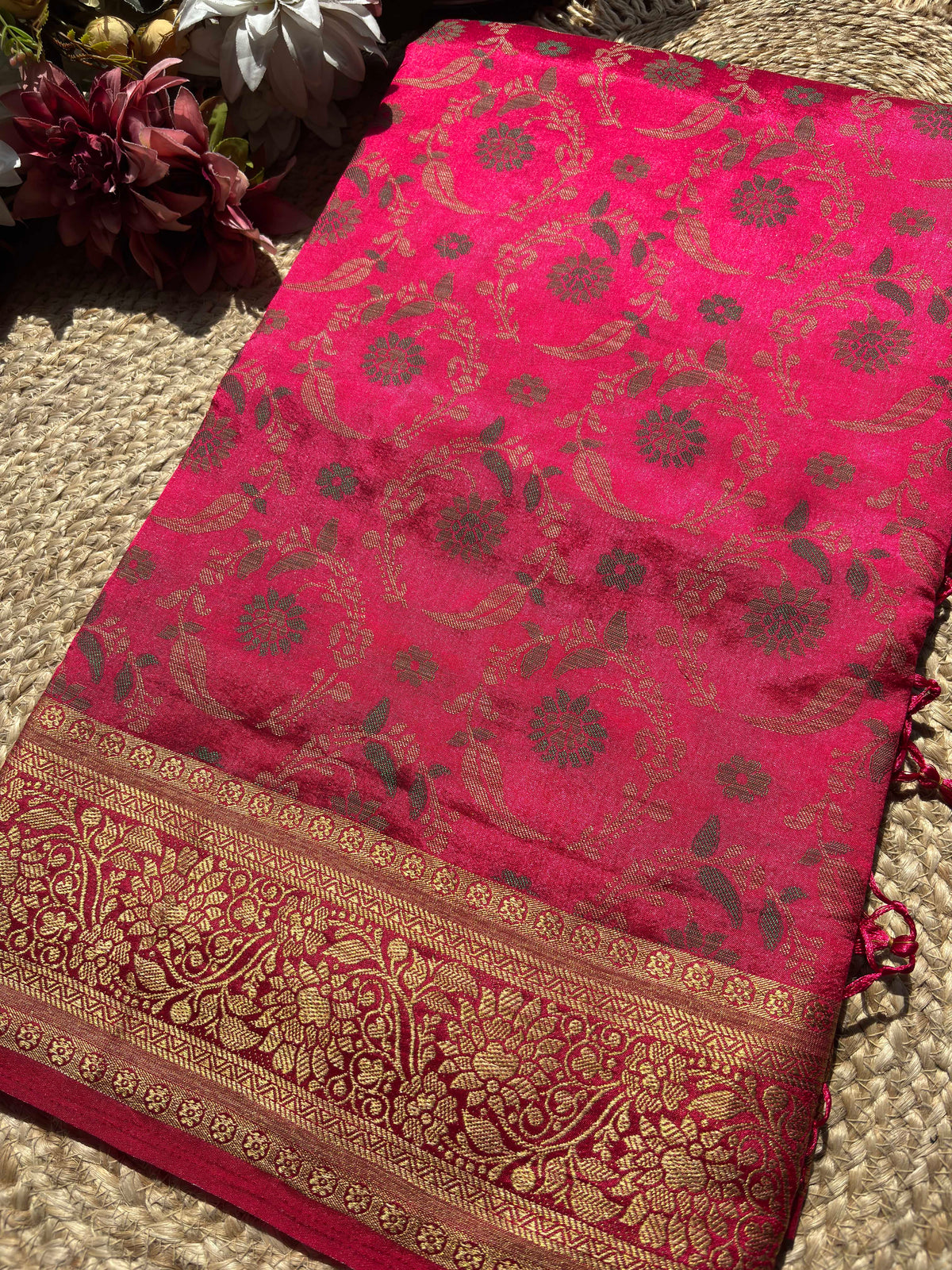 Rani Pink Banarasi Patola Silk Saree with Antique Gold Zari Weaving