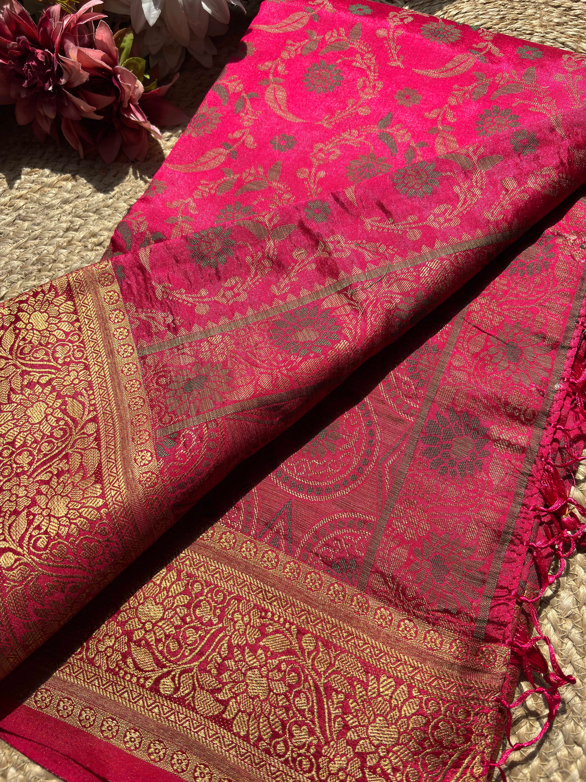 Rani Pink Banarasi Patola Silk Saree with Antique Gold Zari Weaving