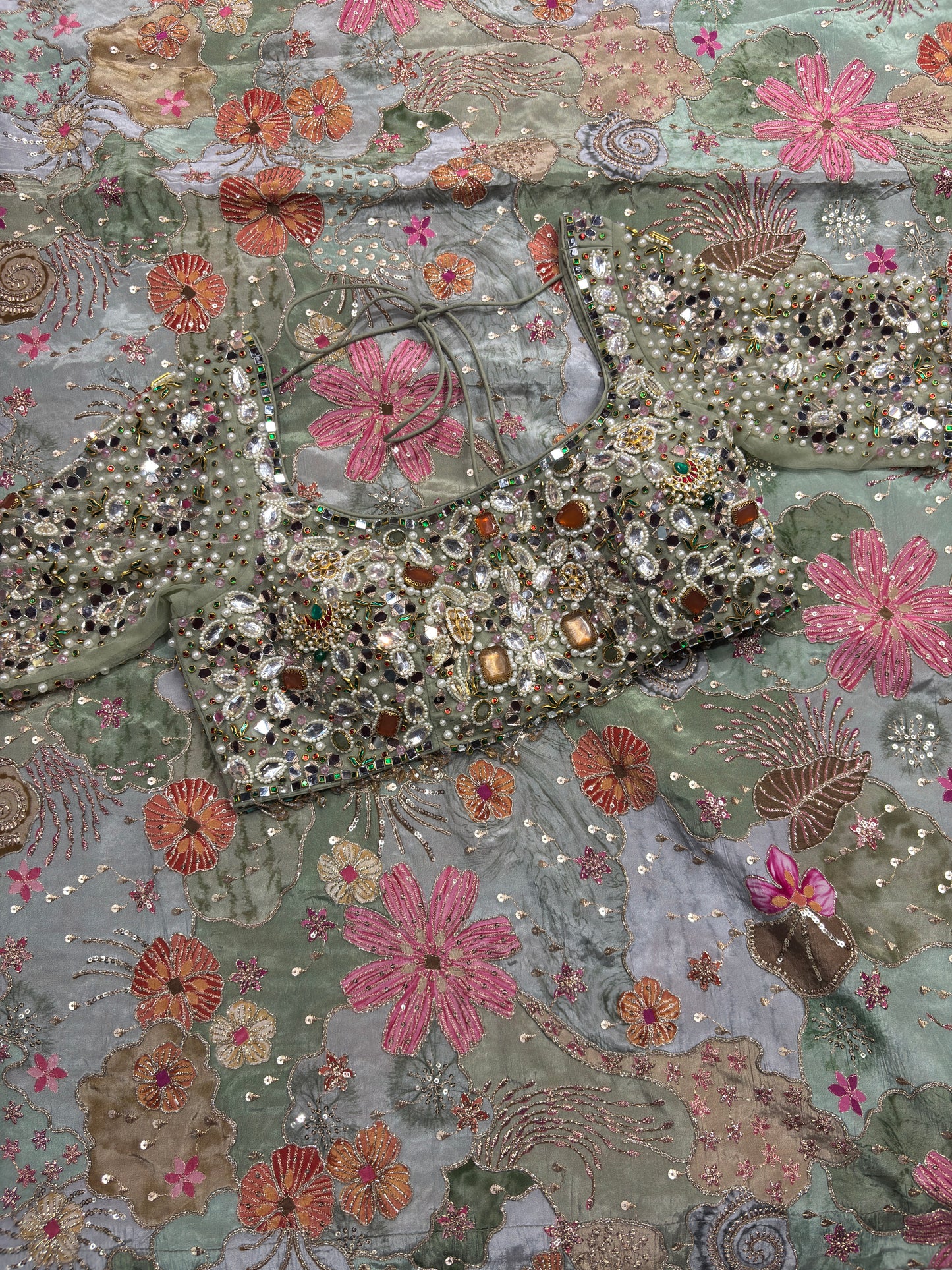 Crepe Saree Ornate Blouse with Mirror and Sequin Embroidery