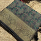 Grey Banarasi Patola Silk Saree with Antique Gold & Green Zari Weaving