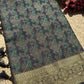 Grey Banarasi Patola Silk Saree with Antique Gold & Green Zari Weaving
