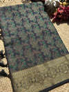 Grey Banarasi Patola Silk Saree with Antique Gold & Green Zari Weaving