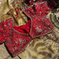 Antique Gold & Red Peacock Embroidered Bridal Saree With Dupatta