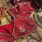 Antique Gold & Red Peacock Embroidered Bridal Saree With Dupatta