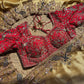 Antique Gold & Red Peacock Embroidered Bridal Saree With Dupatta