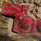 Antique Gold & Red Peacock Embroidered Bridal Saree With Dupatta
