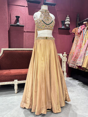 Shimmer Tissue Golden Lehenga Choli with Gemstone Embroidery