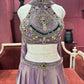 Shimmer Tissue Lavender Lehenga with Gemstone Halter Blouse