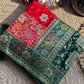 Red & Emerald Green Banarasi Silk Saree with Floral Zari Weaving