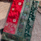 Red & Emerald Green Banarasi Silk Saree with Floral Zari Weaving