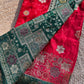 Red & Emerald Green Banarasi Silk Saree with Floral Zari Weaving