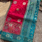 Rani Pink & Turquoise Blue Banarasi Silk Saree with Floral Zari Weaving