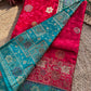 Rani Pink & Turquoise Blue Banarasi Silk Saree with Floral Zari Weaving