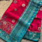 Rani Pink & Turquoise Blue Banarasi Silk Saree with Floral Zari Weaving