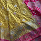 Mehendi Green & Rani Pink Banarasi Silk Saree with Floral Zari Weaving
