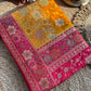 Mustard Yellow & Rani Pink Banarasi Silk Saree with Floral Zari Weaving