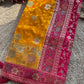 Mustard Yellow & Rani Pink Banarasi Silk Saree with Floral Zari Weaving