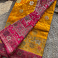 Mustard Yellow & Rani Pink Banarasi Silk Saree with Floral Zari Weaving