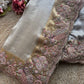 Silver & Antique Gold Designer Silk Saree with Peacock Handwork