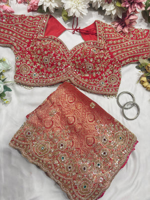Khaddi Georgette Saree Gold-Silver Embroidery With Designer Blouse