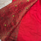 Red Banarasi Georgette Saree with Gold Zari & Bead Embellishments