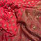 Red Banarasi Georgette Saree with Gold Zari & Bead Embellishments