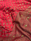 Red Banarasi Georgette Saree with Gold Zari & Bead Embellishments