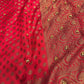 Red Banarasi Georgette Saree with Gold Zari & Bead Embellishments