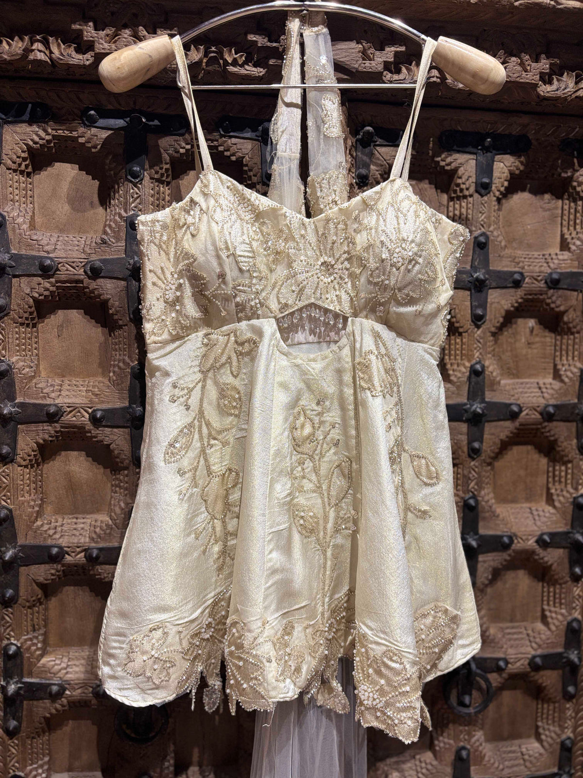 Ivory Pearl Embellished Peplum Divider Set with Dupatta
