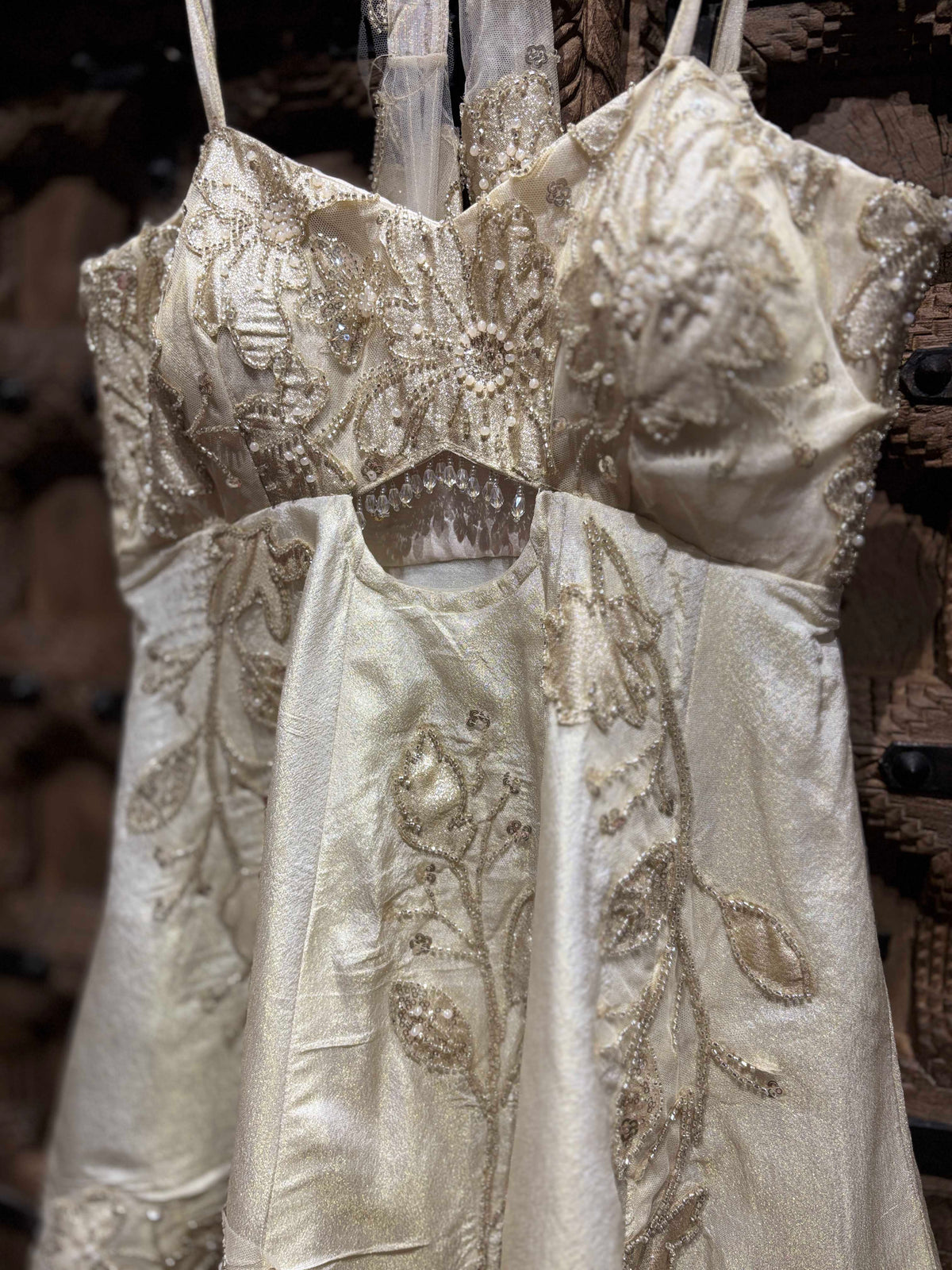 Ivory Pearl Embellished Peplum Divider Set with Dupatta