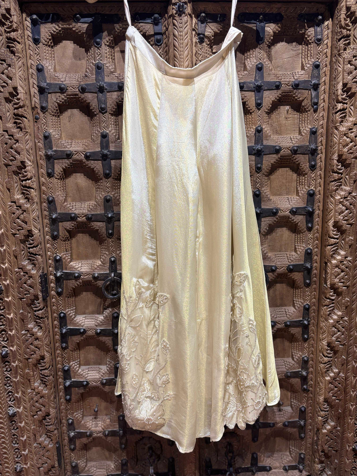 Ivory Pearl Embellished Peplum Divider Set with Dupatta