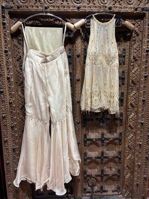 Ivory Pearl Embellished Peplum Garara Set with Dupatta