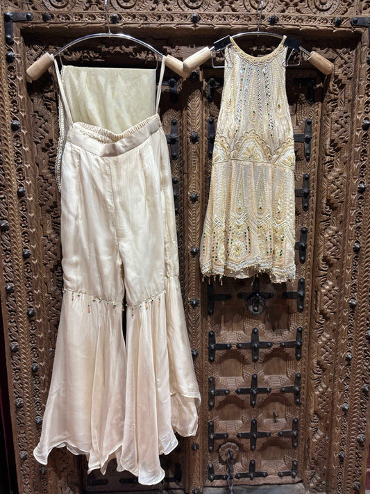 Ivory Pearl Embellished Peplum Garara Set with Dupatta
