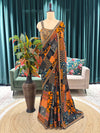 Multicolor Patchwork Printed Saree With Golden Border