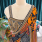 Multicolor Patchwork Printed Saree With Golden Border