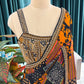 Multicolor Patchwork Printed Saree With Golden Border