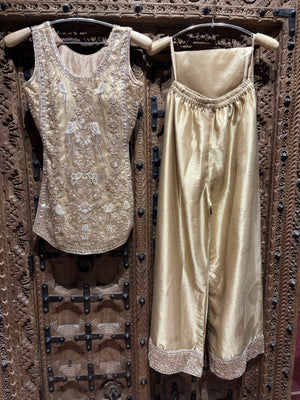 Champagne Gold Embroidered Kurti & Palazzo Set
