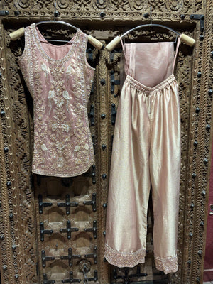 Blush Pink Embroidered Kurti & Palazzo Set